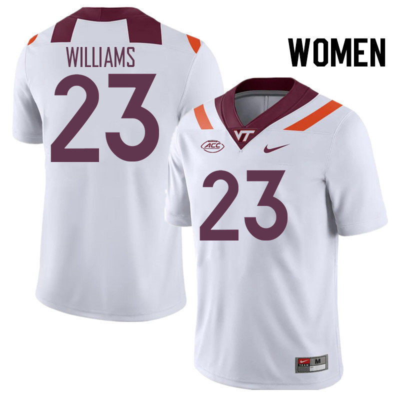 Women #23 Thomas Williams Virginia Tech Hokies College Football Jerseys Stitched Sale-White - Click Image to Close